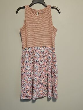 Pact Organic Striped Tee in Rust and Cream With Floral Skirt